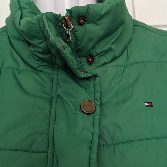 Tommy Hilfiger Puffer Vest Womens Jacket Green Multi Pockets Full zip Size XS - Picture 3 of 11
